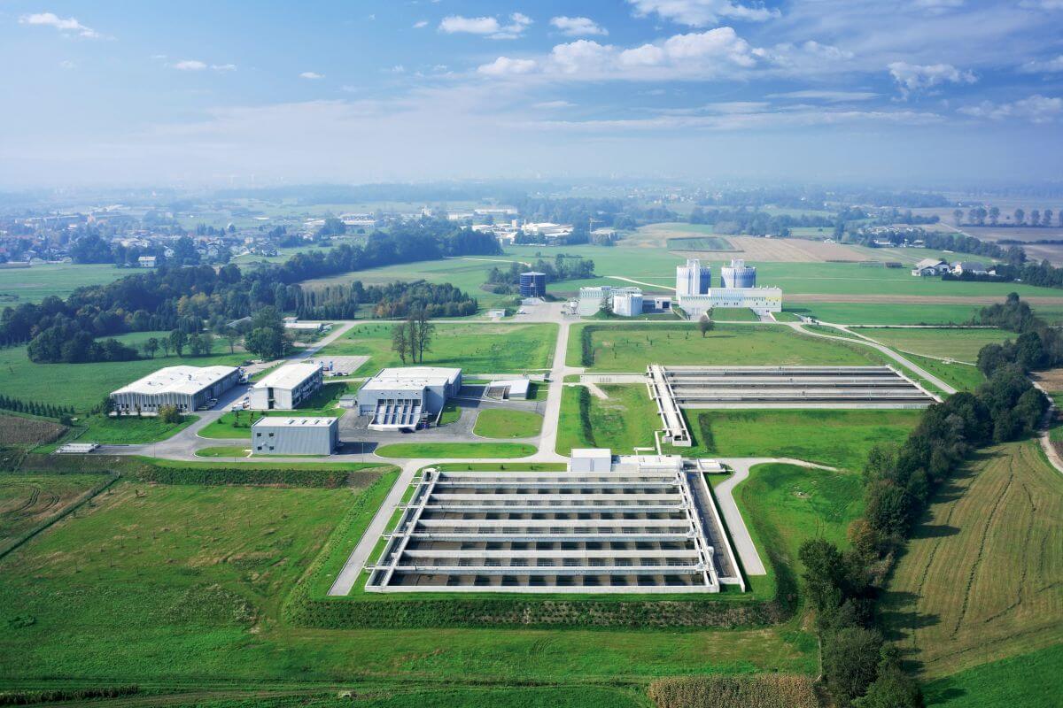 Bird’s-eye view of the Central Waste Water Treatment Plant Ljubljana.