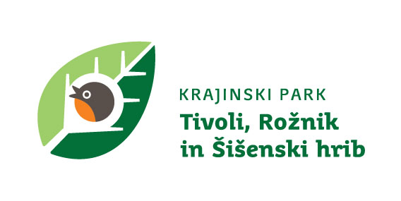 Logotip Krajinskega parka Tivoli, Rožnik in Šišenski hrib. V središču logotipa sta izrisana drevesni list in v njem ptica.